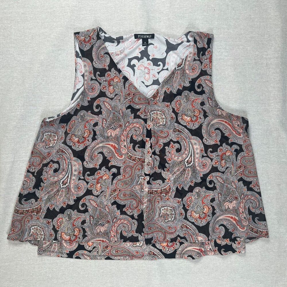 Roz & Ali | Paisley Print Layered Sleeveless Top | XL